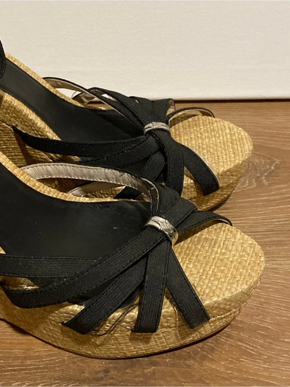 Armani Jeans Black Strappy Espadrille Platform Sandals